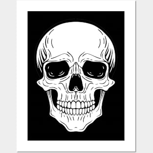 graphic drawing of a skull, black and white illustration Posters and Art